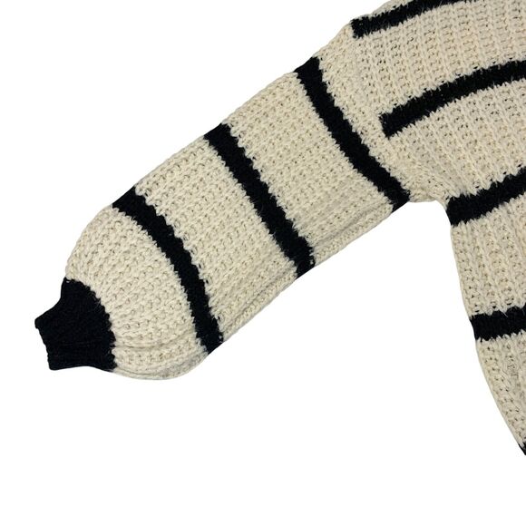 Kori America Sweater Size Medium Slouchy Boxy Ivory Black Striped Balloon Sleeve - Picture 7 of 10